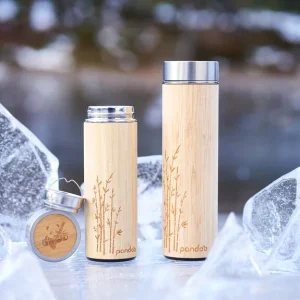 Thermos en inox et bambou FSC® avec passoire à thé - Gourde isotherme à double paroi 480ml Pandoo
