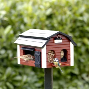 Grande mangeoire à oiseaux en bois - Mangeoire Multifeeder Grange rouge 5L Wildlife Garden