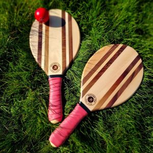 Jeu de raquettes de Frescobol en bois - Avec balles et sac de transport en coton